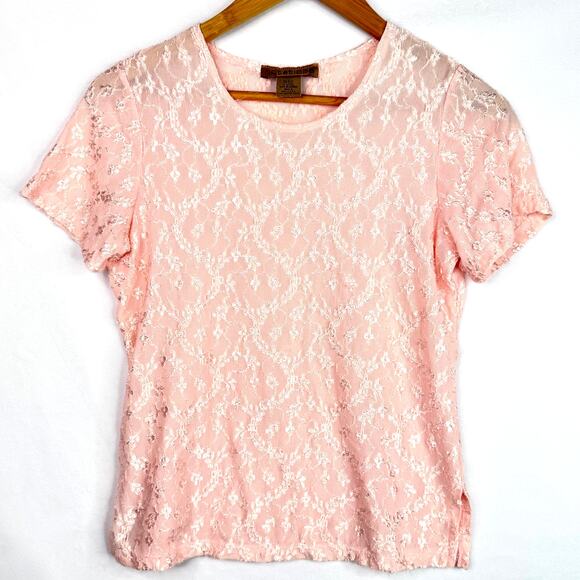 Vintage Notations Baby Pink Floral Lace T-Shirt Small - Picture 1 of 6